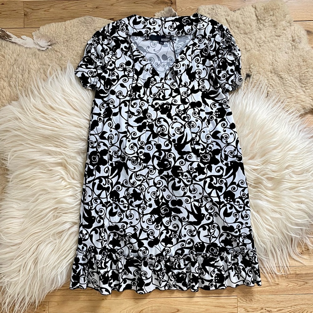 Love Moschino Velvet Bird Dice Print Dress
